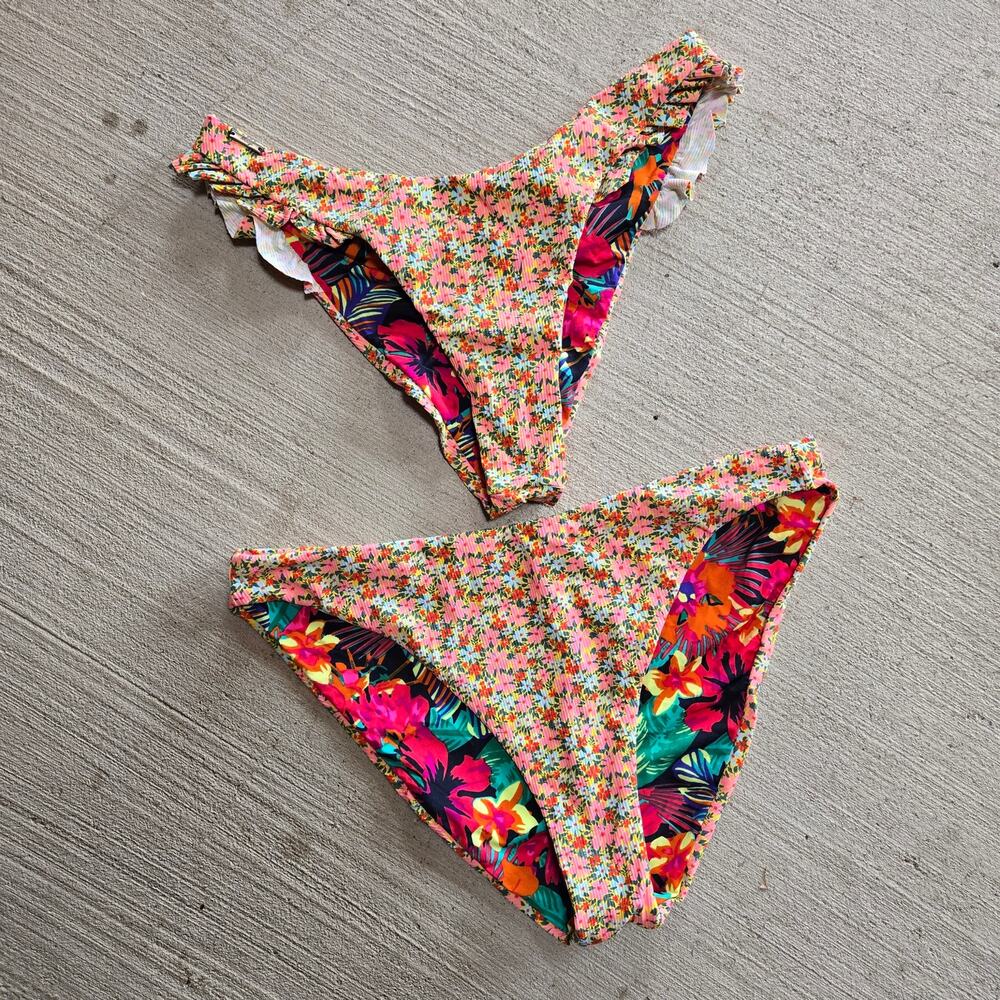 Maaji Bikini Bottoms Swim Cheery Blossom Reversible Med Voyage Ruffle Swimwear - Picture 2 of 5